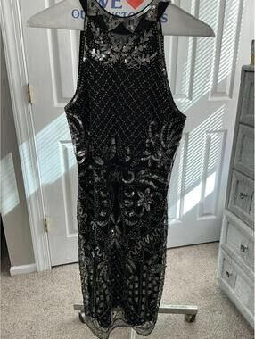 Beautiful black beaded and sequin midi dress